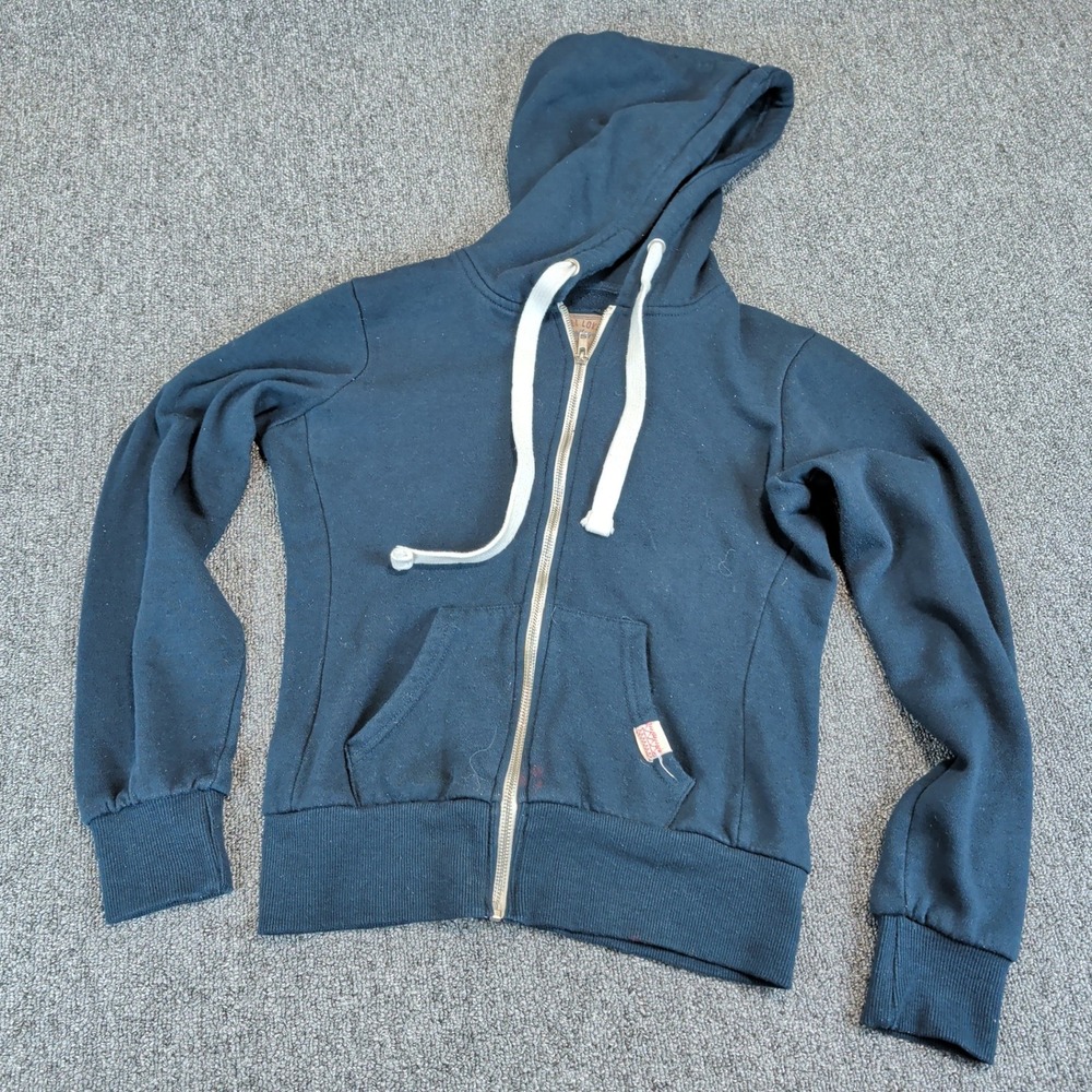Cali Love Womens Hoodie Small Cotton Blend Navy Blue Full Zip Fleece Sweatshirt — photo 2